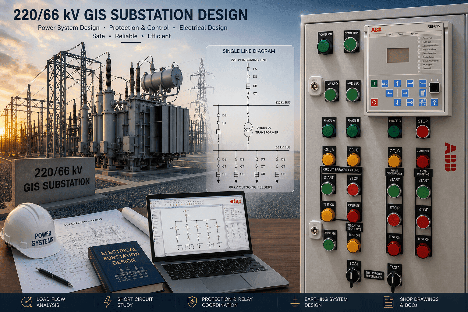 Design of 220/66kV GIS Substation & Feeder Protection Simulation Panel
