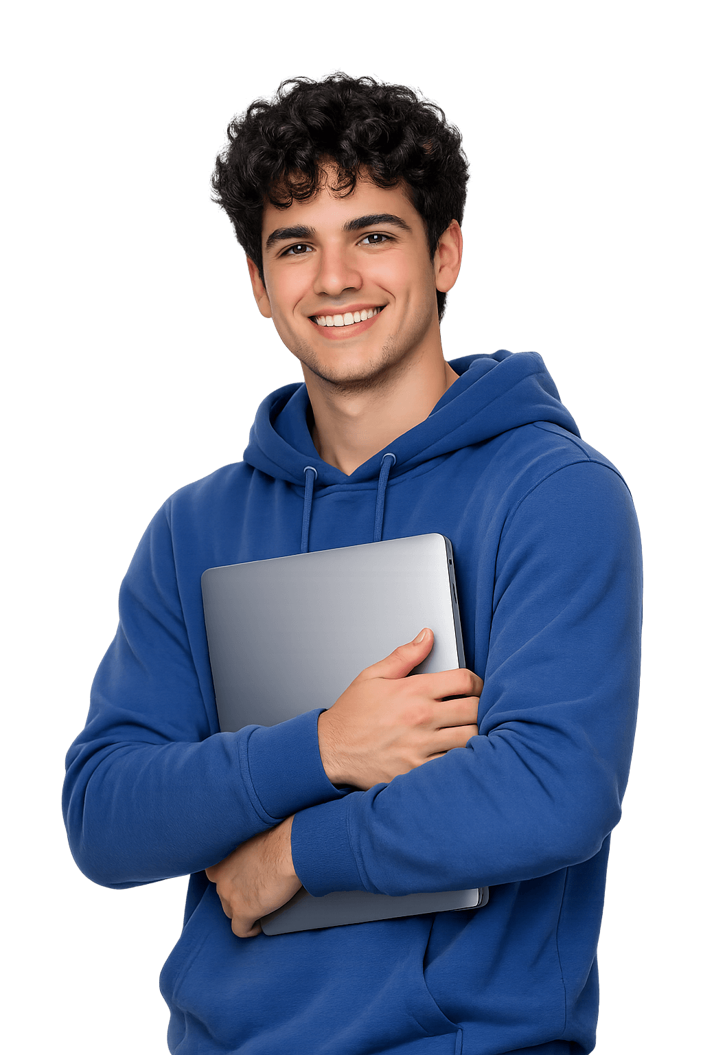 Talent holding a laptop